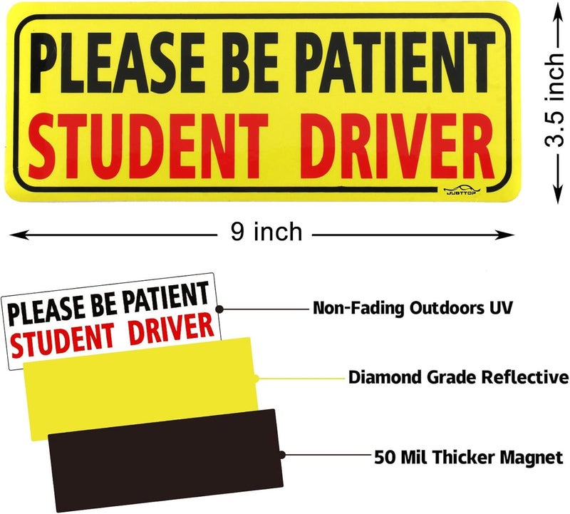 JUSTTOP 3pcs Student Driver Magnet for Car, Please Be Patient Student Driver, New Drivers Sticker Safety Warning, Magnetic Reflective Rookie Driver Bumper Sticker (Black&Red) - Image 3